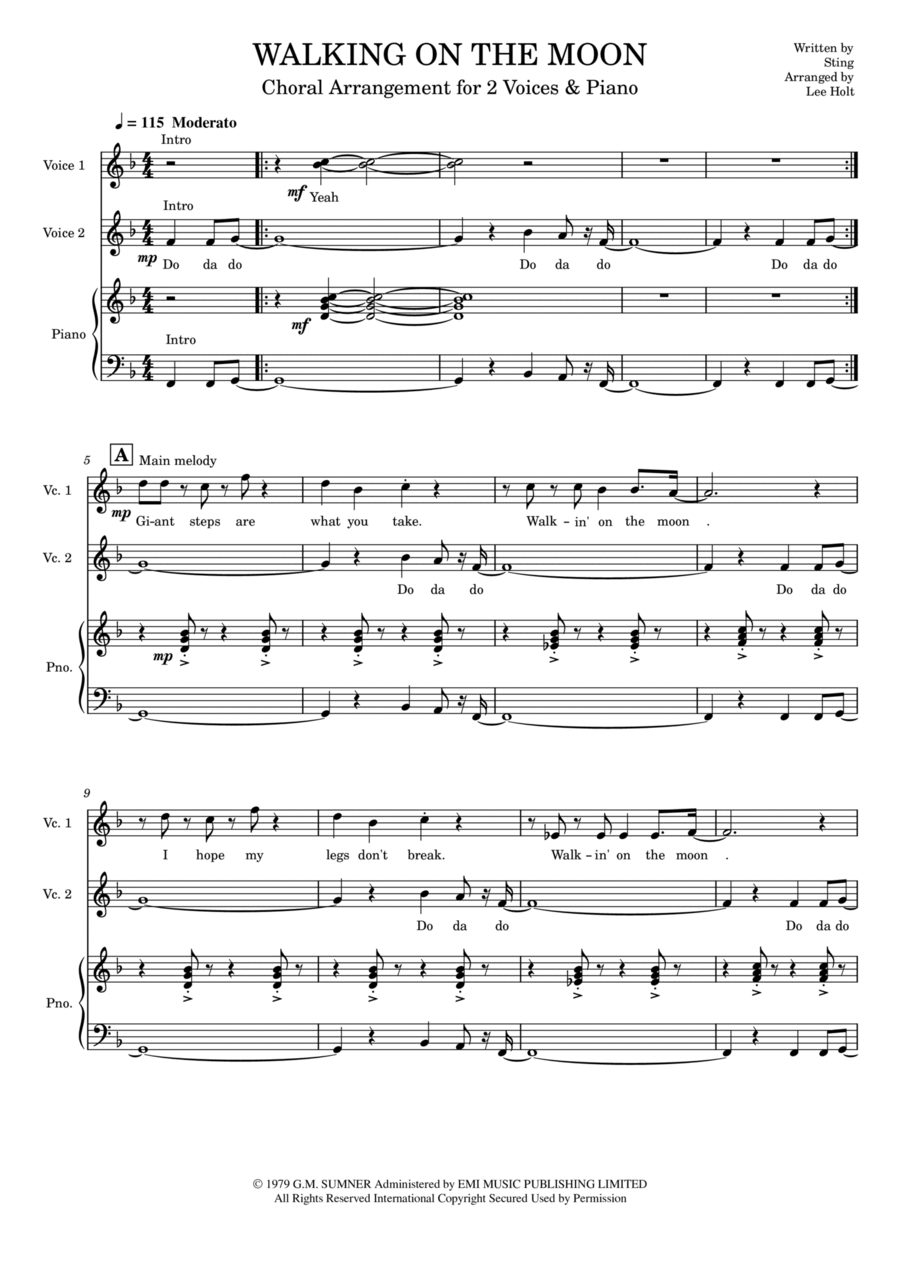 Walking On The Moon 2-Part scores gallery preview page 1