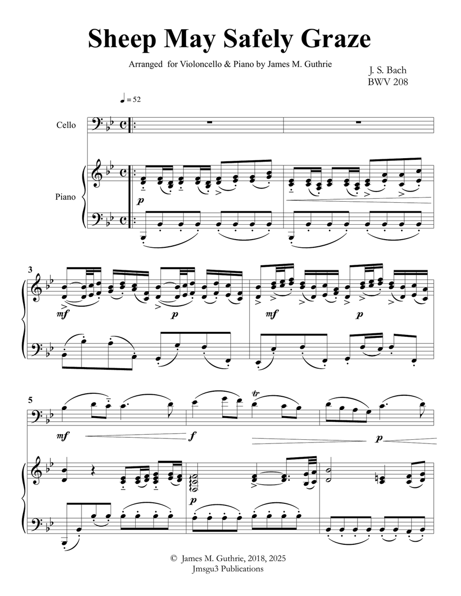 Bach: Sheep May Safely Graze for Cello & Piano Piano scores gallery preview page 2