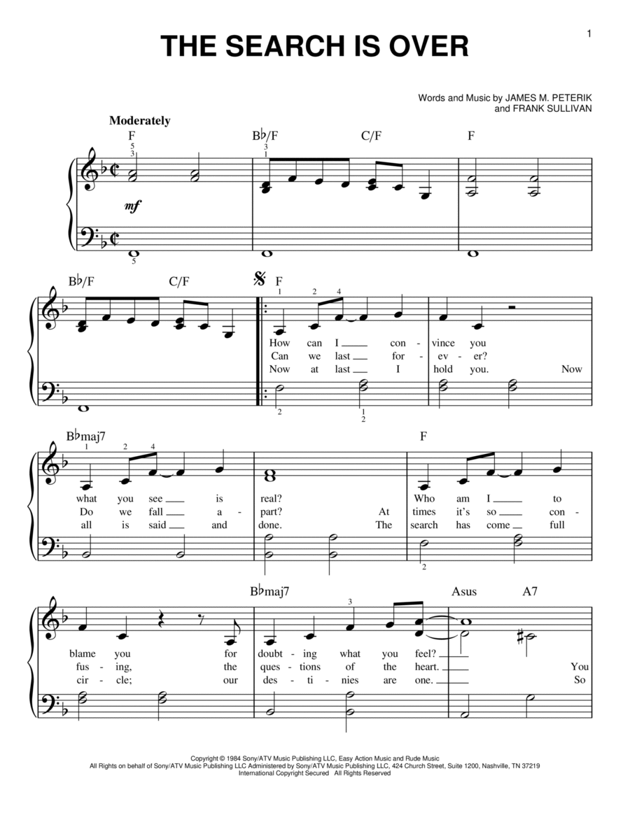 The Search Is Over Easy Piano scores gallery preview page 1