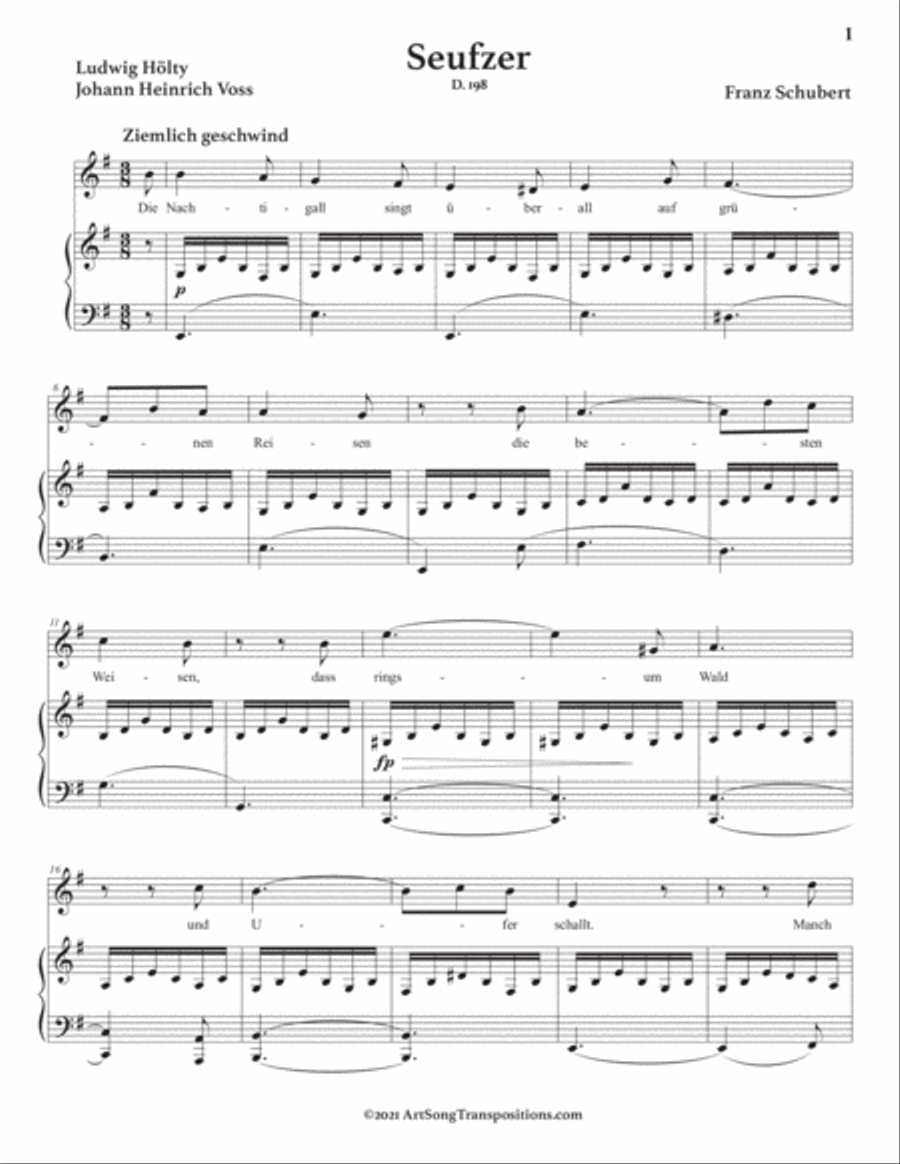 SCHUBERT: Seufzer, D. 198 (transposed to E minor) Voice scores gallery preview page 2