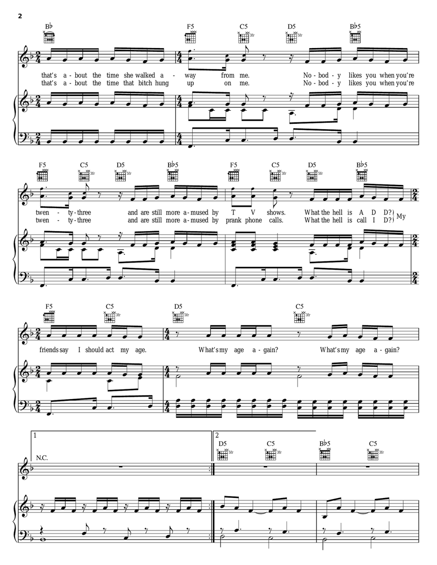 What's My Age Again? Piano, Vocal, Guitar scores gallery preview page 2