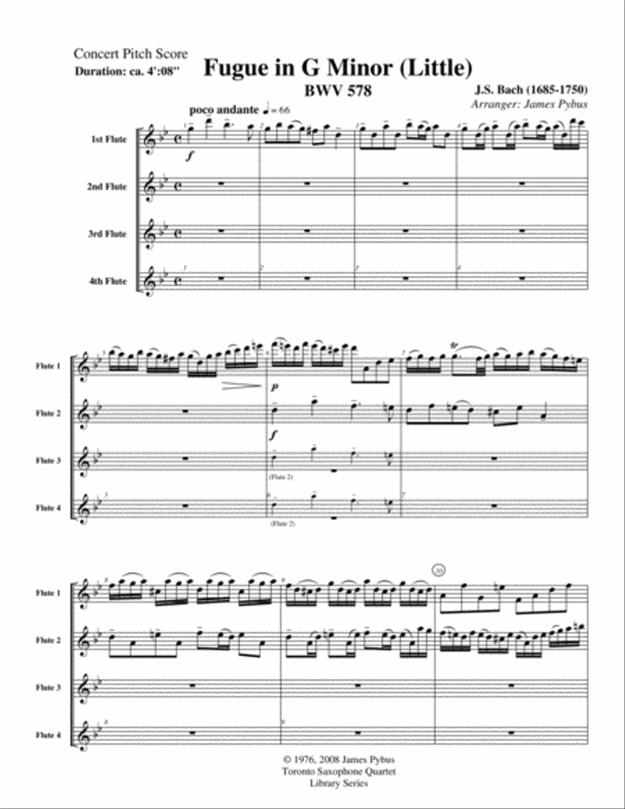 Fugue in G Minor (Little) BWV 578 (flute quartet version) Flute Quartet scores gallery preview page 3