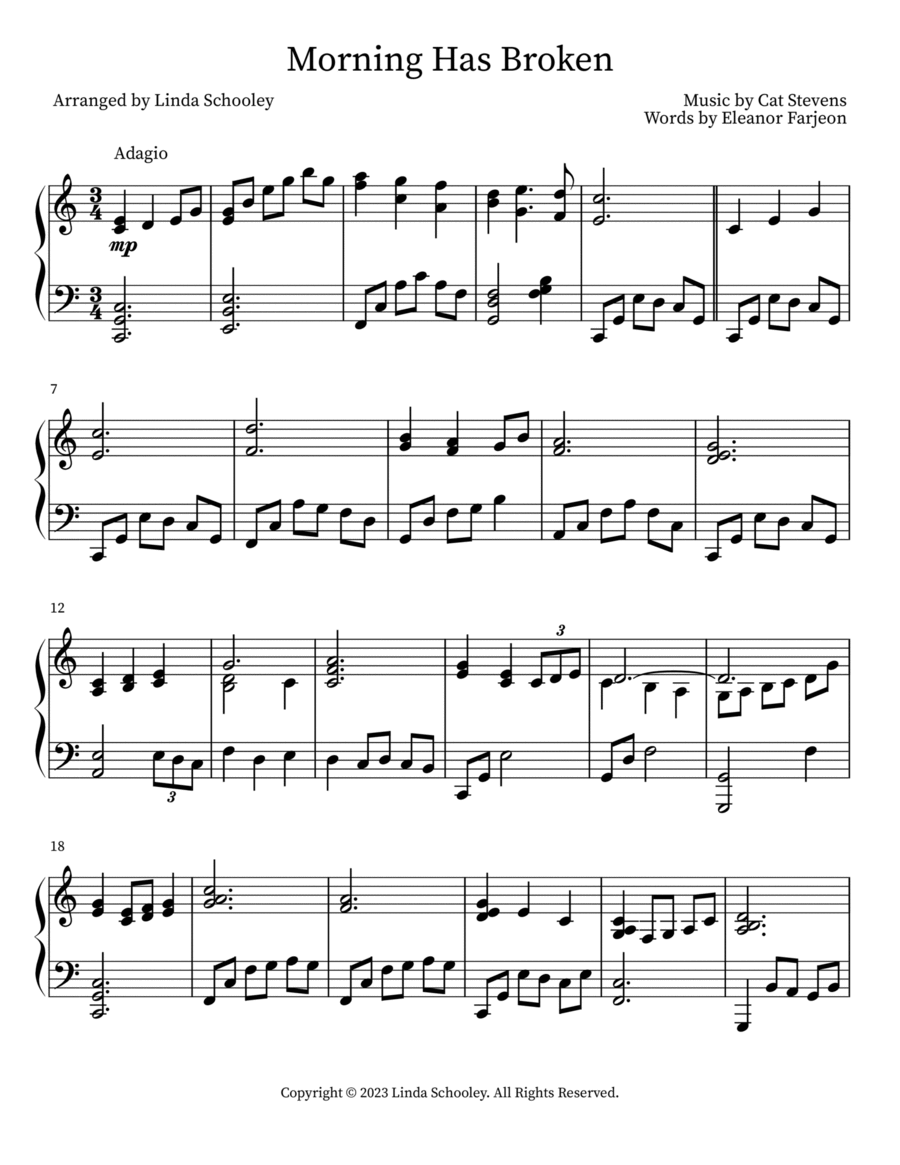 Morning Has Broken Piano Solo scores gallery preview page 1