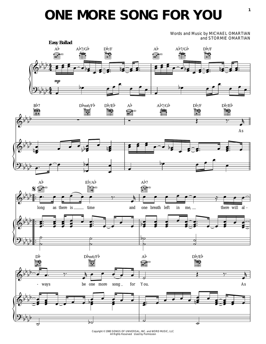 One More Song For You Piano, Vocal, Guitar scores gallery preview page 1
