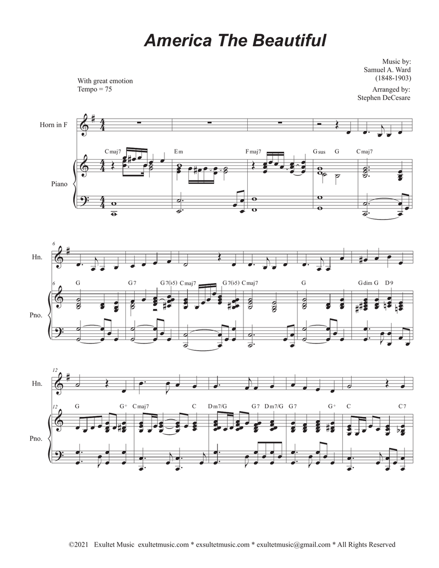America The Beautiful (French Horn solo and Piano) Piano scores gallery preview page 2