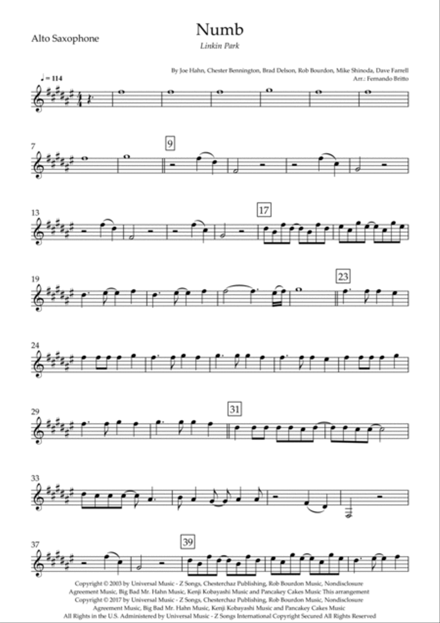 Numb Saxophone Quartet scores gallery preview page 6