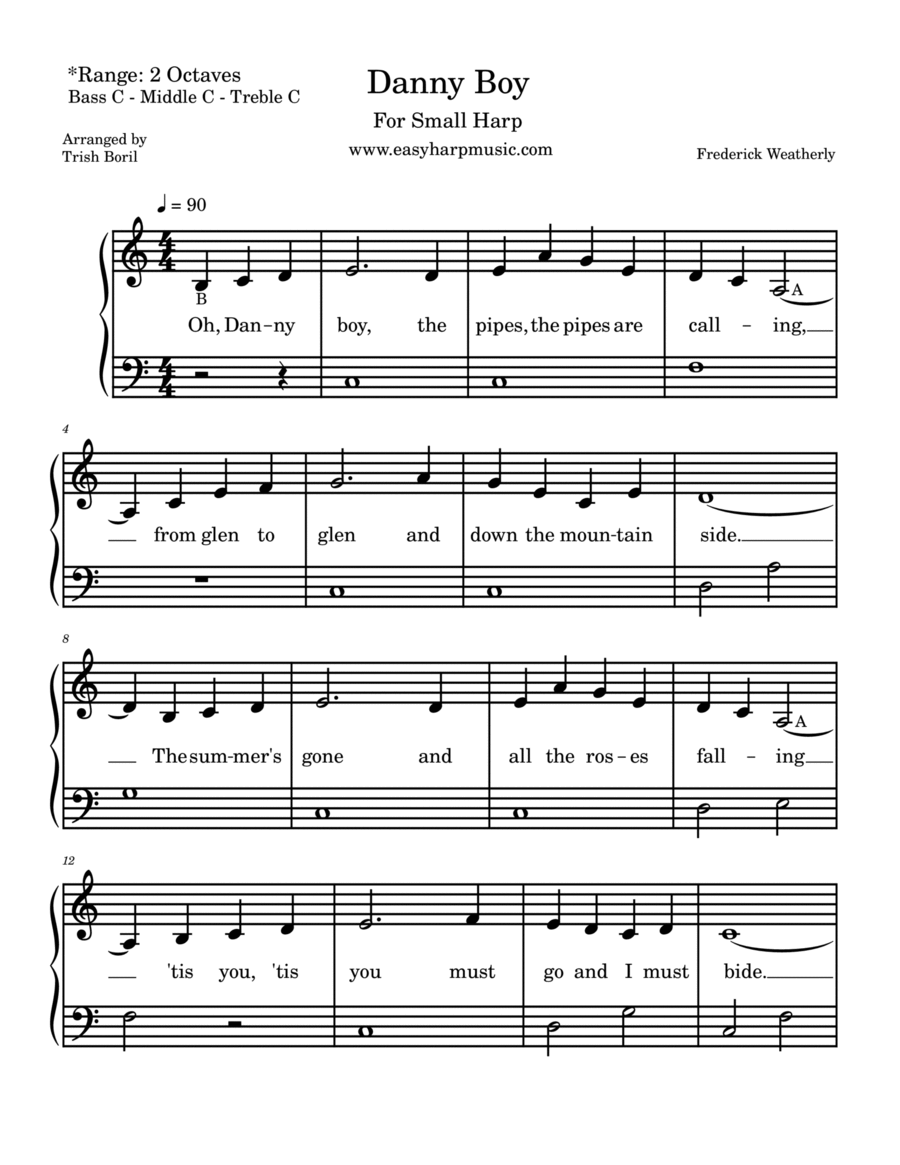 Danny Boy For Small Harps Londerry Air Easy Harp Harpsicle