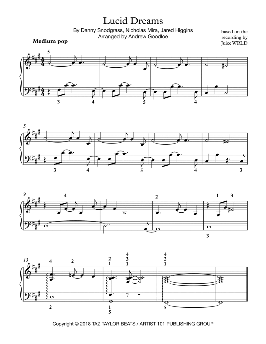 Lucid Dreams Piano Solo scores gallery preview page 1