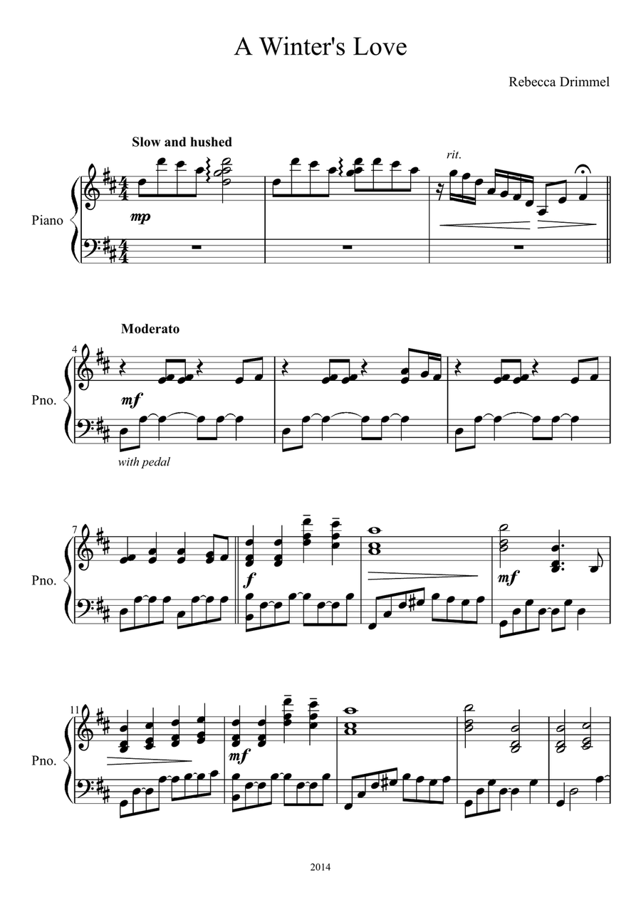 A Winter's Love Piano Solo scores gallery preview page 1