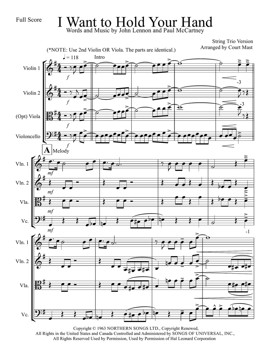 I Want To Hold Your Hand String Trio scores gallery preview page 1