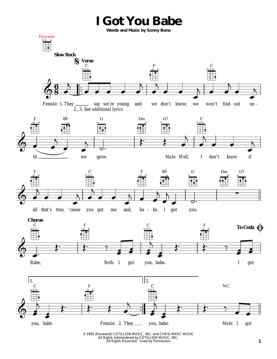 I Got You Babe I Got You Babe Ukulele scores gallery preview page 1