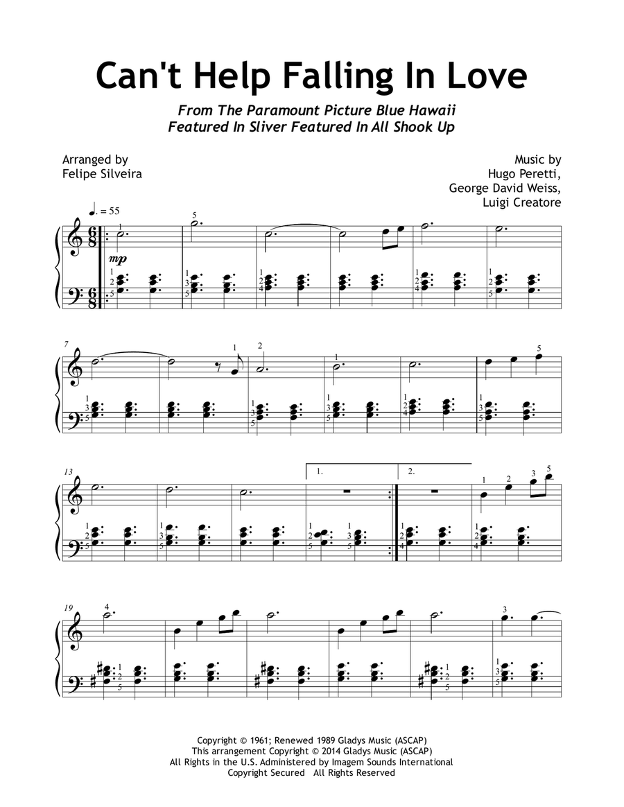 Can't Help Falling In Love Easy Piano scores gallery preview page 1