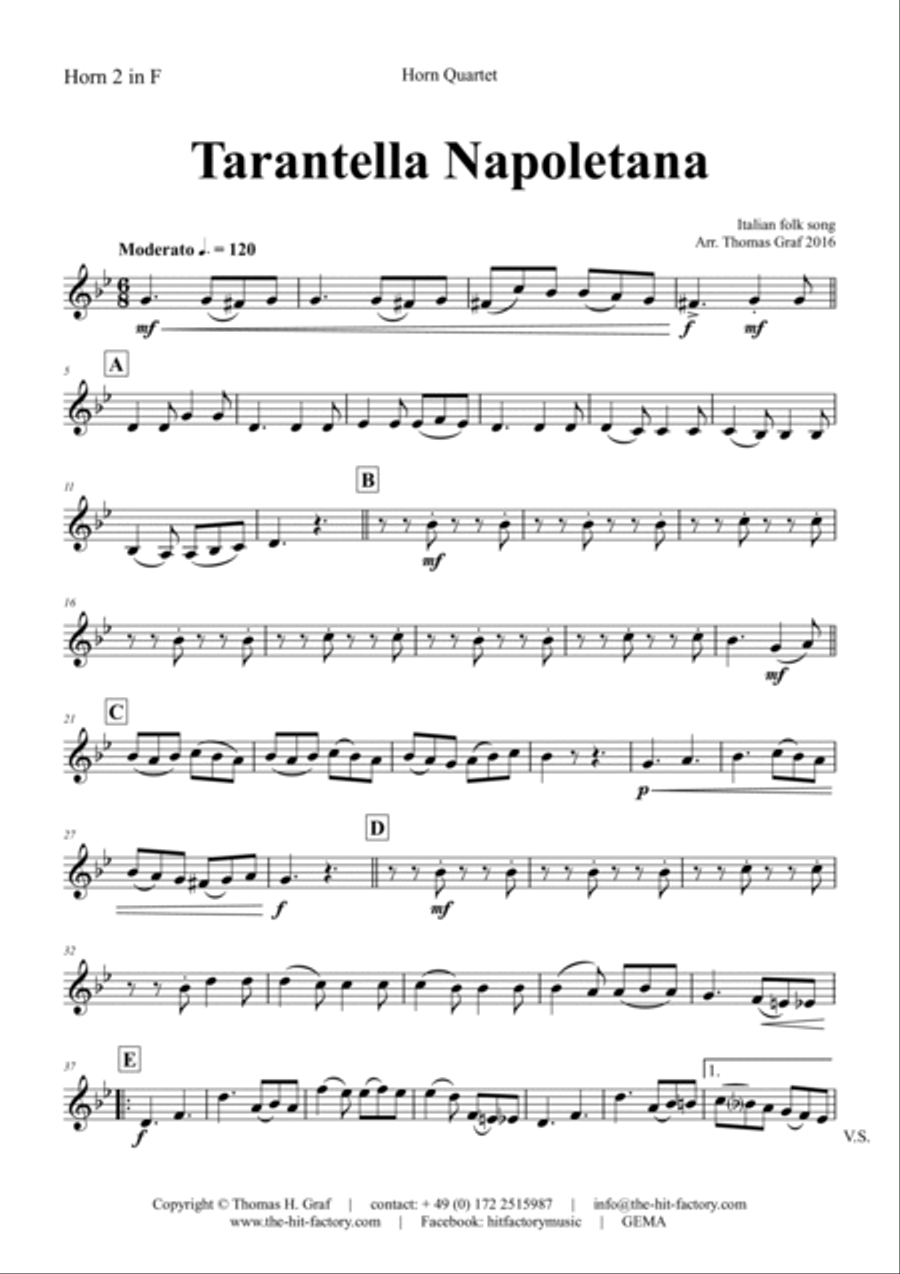 Tarantella Napoletana - Italian Folk Song - Horn Quartet French Horn Quartet scores gallery preview page 6