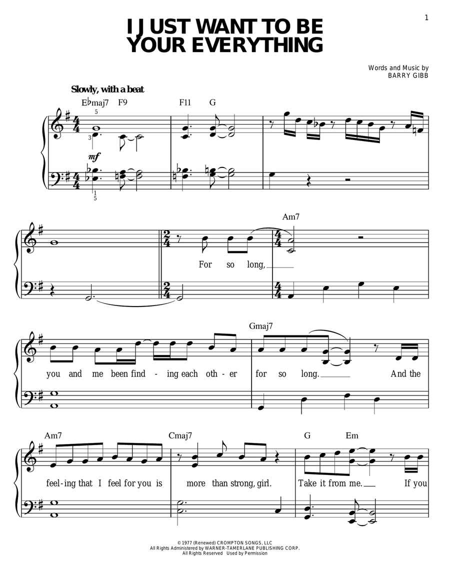 I Just Want To Be Your Everything Easy Piano scores gallery preview page 1