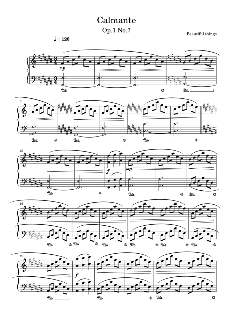 Calmante-Beautiful things Op.1 No.7 Piano Solo scores gallery preview page 1