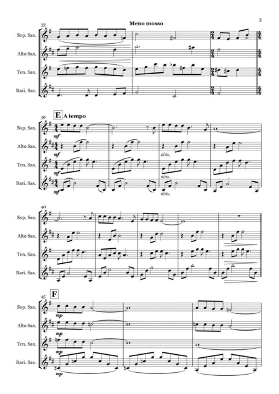 Walking In The Air Saxophone Quartet scores gallery preview page 3