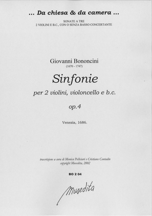Book cover for Sinfonie a tre op.4 (Bologna, 1686)