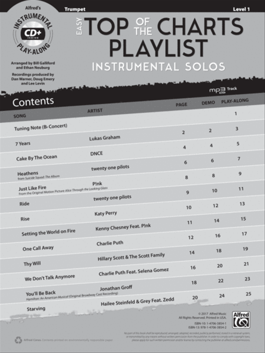 Easy Top of the Charts Playlist Instrumental Solos Trumpet scores gallery preview page 2