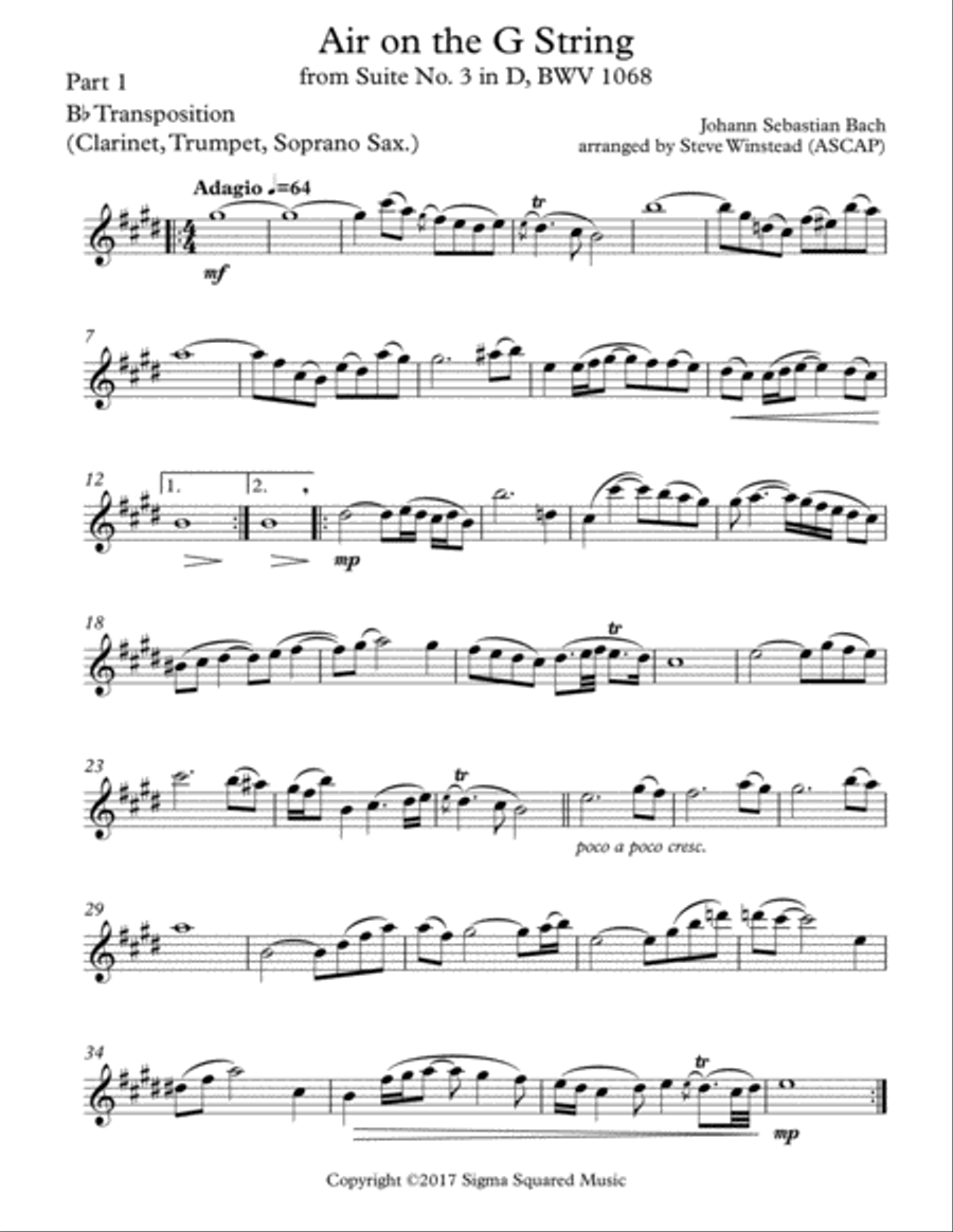 Air on the G String for Flexible Instrumentation Quartet String Quartet scores gallery preview page 6