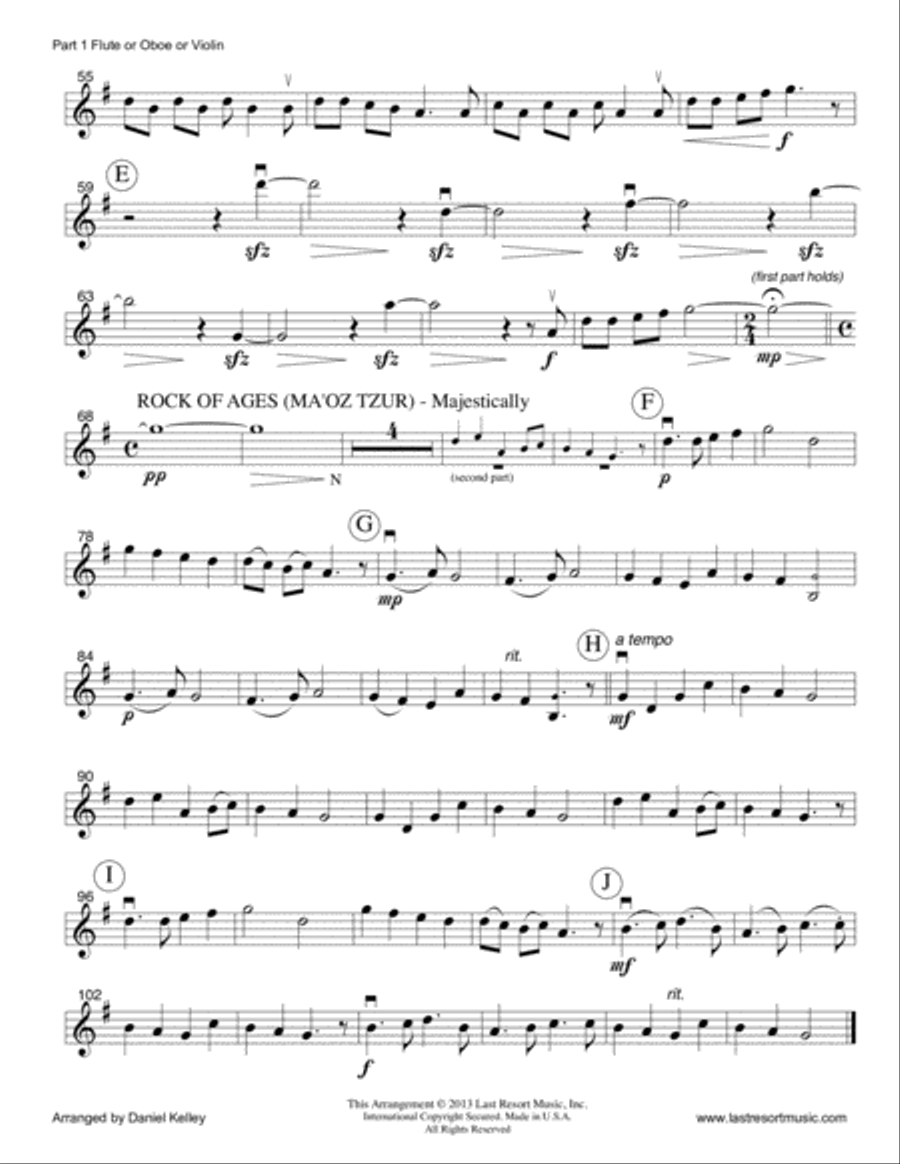 Hanukkah Medley (Hanukkah, S'Vivon, My Dreidel, Rock of Ages) for Two Violins & Viola (or Two Flutes Large Ensemble scores gallery preview page 5