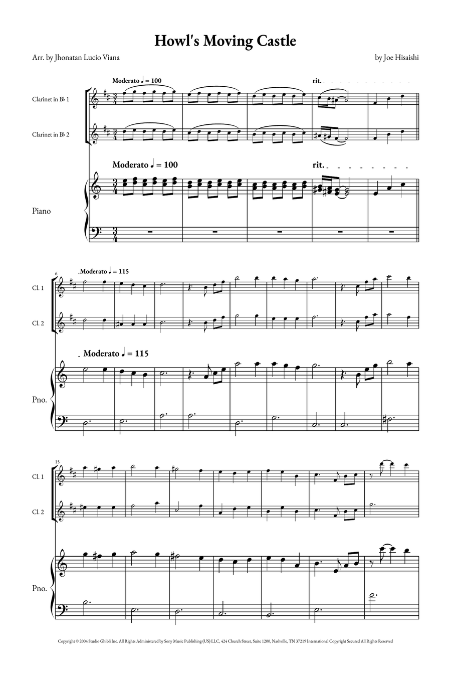 Howl's Moving Castle Woodwind Duet scores gallery preview page 1