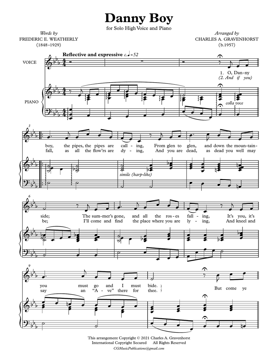 DANNY BOY – Solo High Voice and Piano A Cappella scores gallery preview page 1