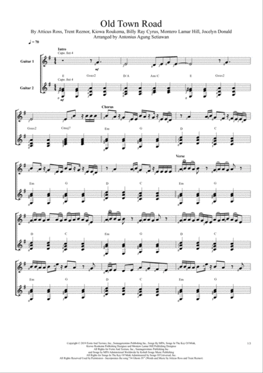 Old Town Road (remix) Electric Guitar scores gallery preview page 1