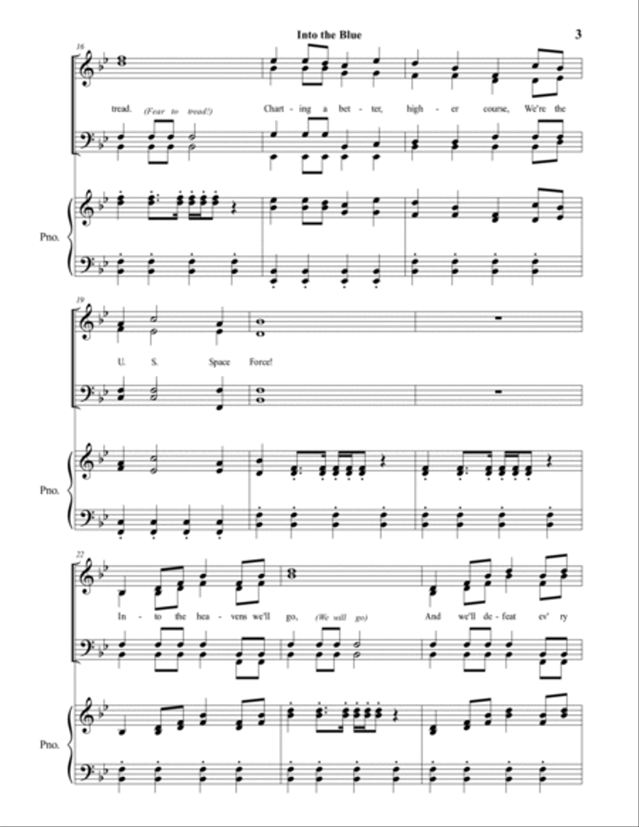 US SPACE FORCE HYMN (Into the Blue) (SATB Choir) 4-Part scores gallery preview page 3
