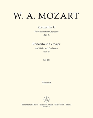 Book cover for Concerto for Violin and Orchestra, No. 3 G major, KV 216