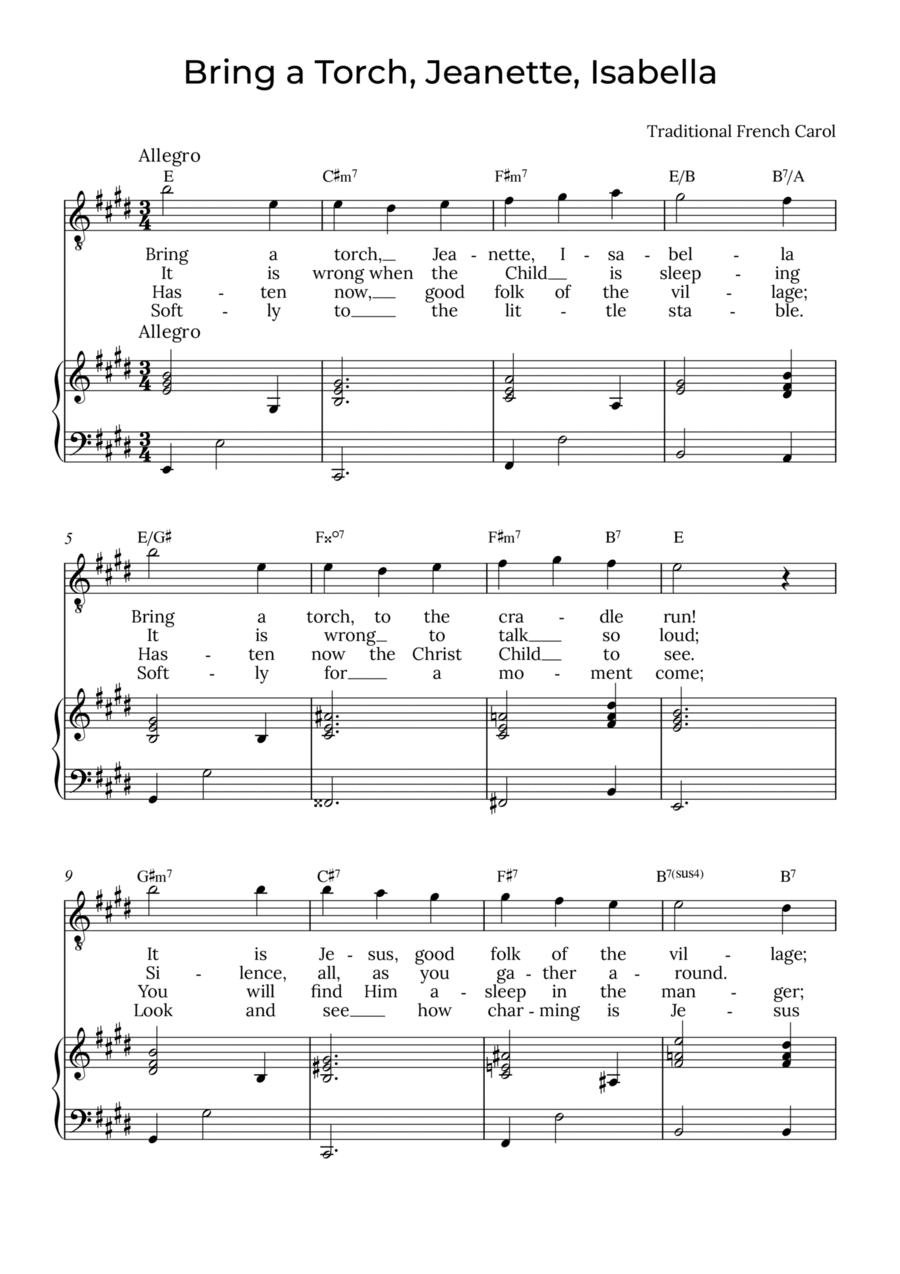 Bring a Torch, Isabella - Tenor with chords in E, Jeanette Tenor Voice scores gallery preview page 1
