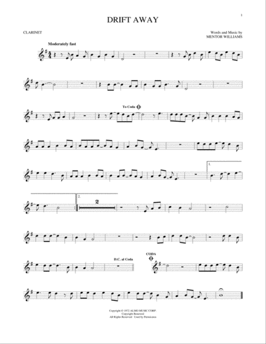Drift Away Drift Away Clarinet Solo scores gallery preview page 1