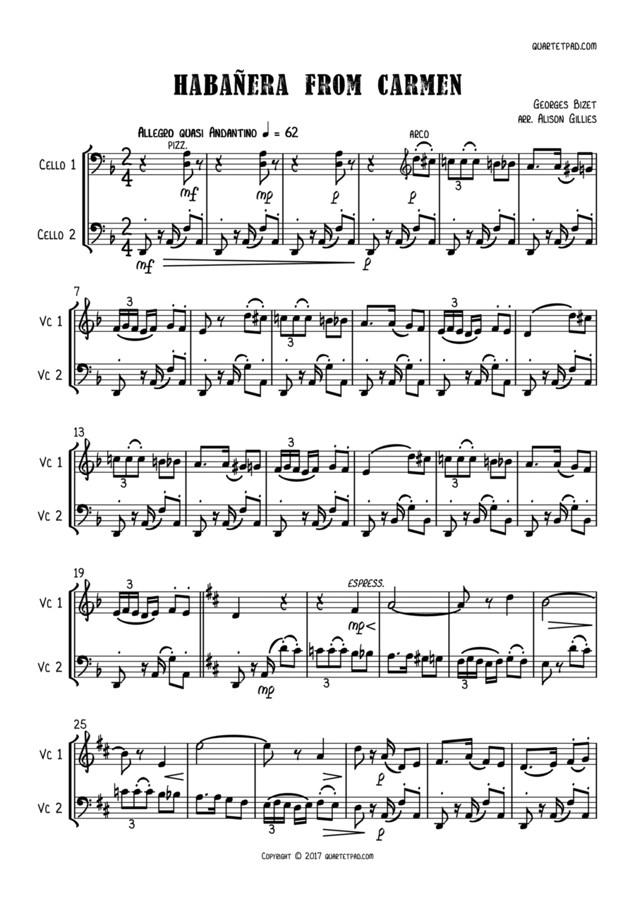 Habañera from Carmen - Cello Duet String Duet scores gallery preview page 1