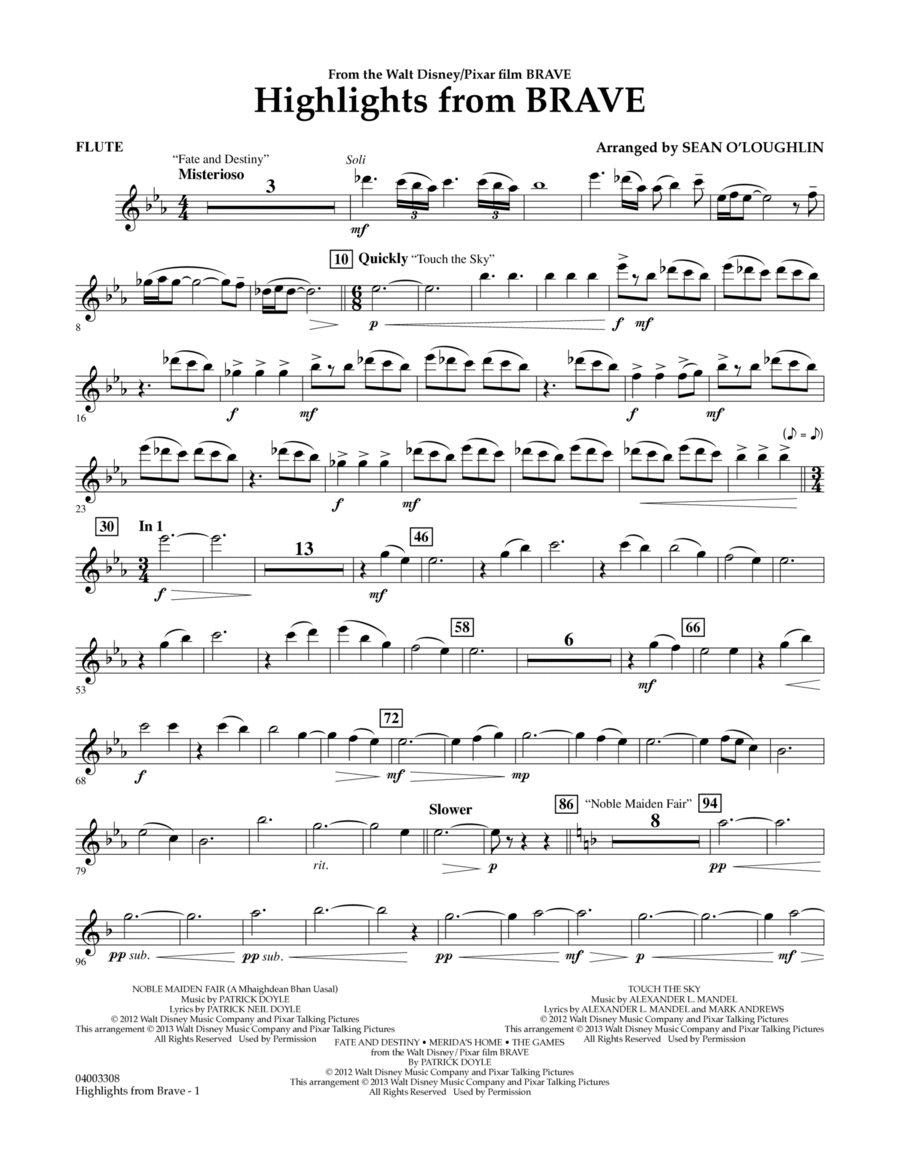 Highlights From Brave - Flute Concert Band scores gallery preview page 1