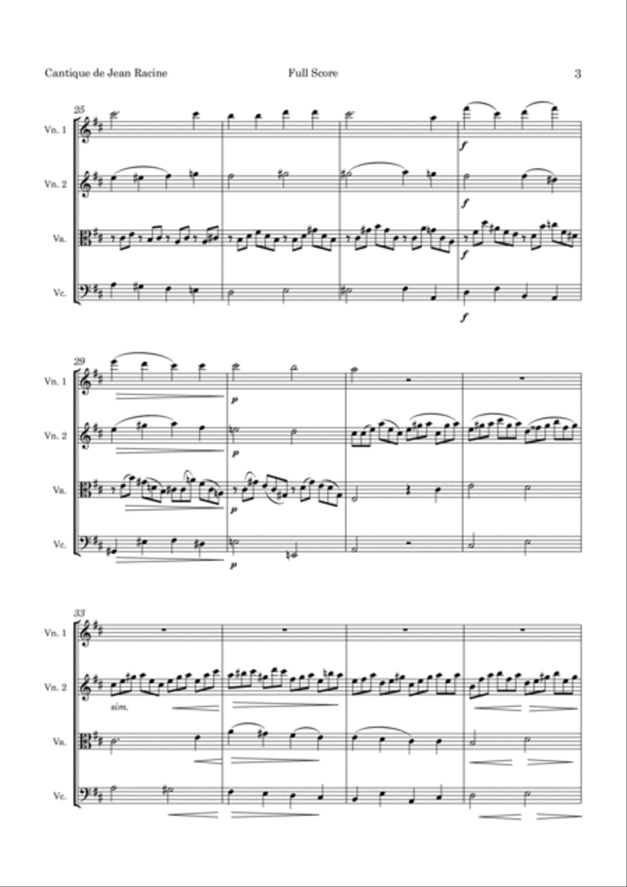 Faure Cantique de Jean Racine Op. 11 for String Quartet String Quartet scores gallery preview page 4