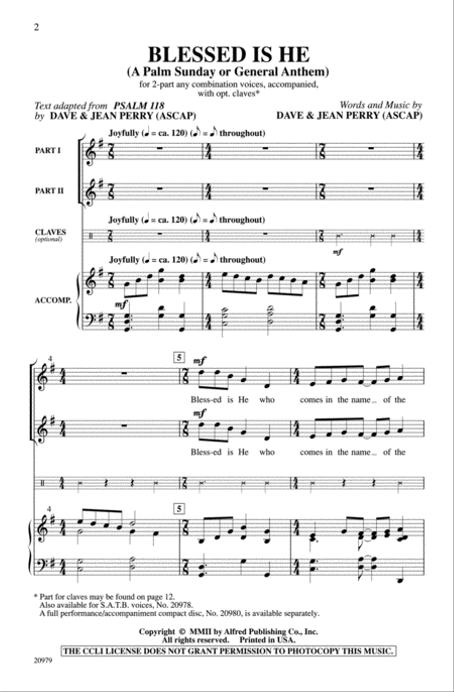 Blessed Is He (A Palm Sunday or General Anthem) 2-Part scores gallery preview page 2