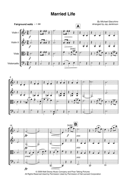 Married Life for String Quartet (Score Only) image number null