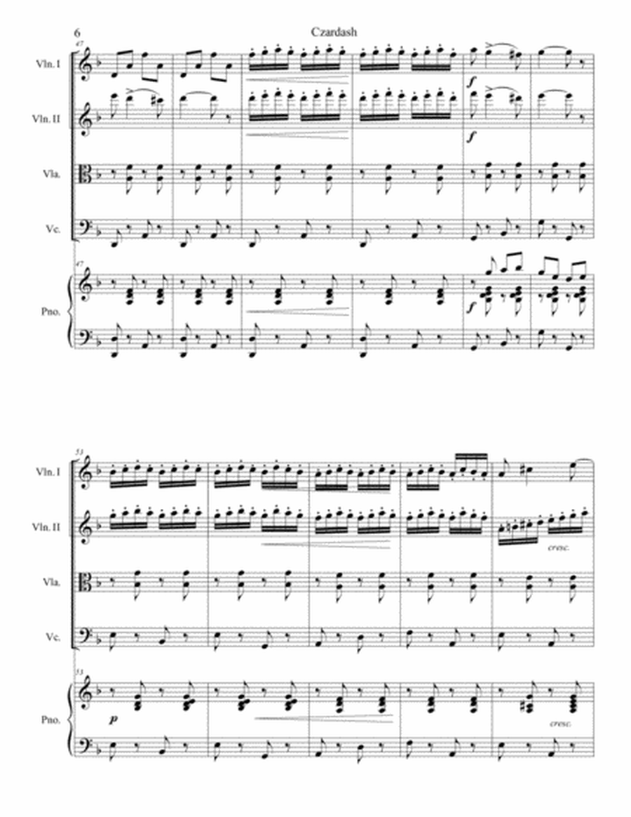 Vittorio Monti - Czardash arr. for piano quintet (score and parts)