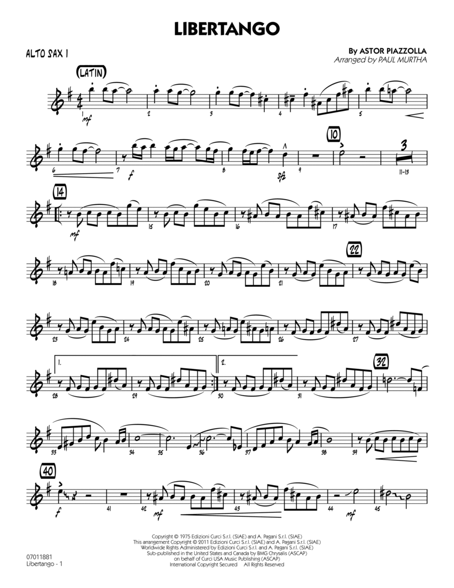 Libertango - Alto Sax 1 Jazz Ensemble scores gallery preview page 1