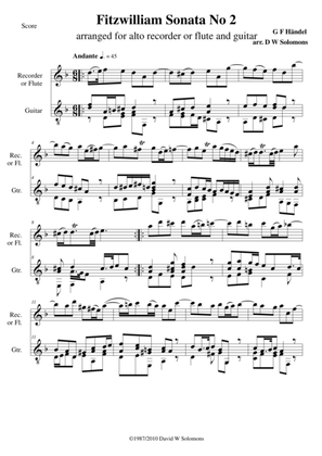 Fitzwilliam sonata for alto recorder or flute and guitar