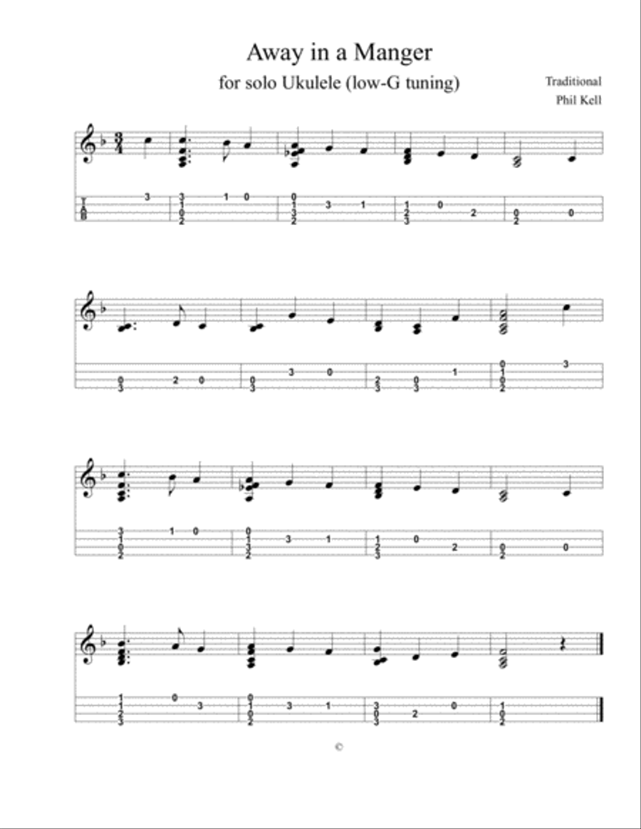 Away in a Manger (Ukulele Chord-Melody Solo) Ukulele scores gallery preview page 1