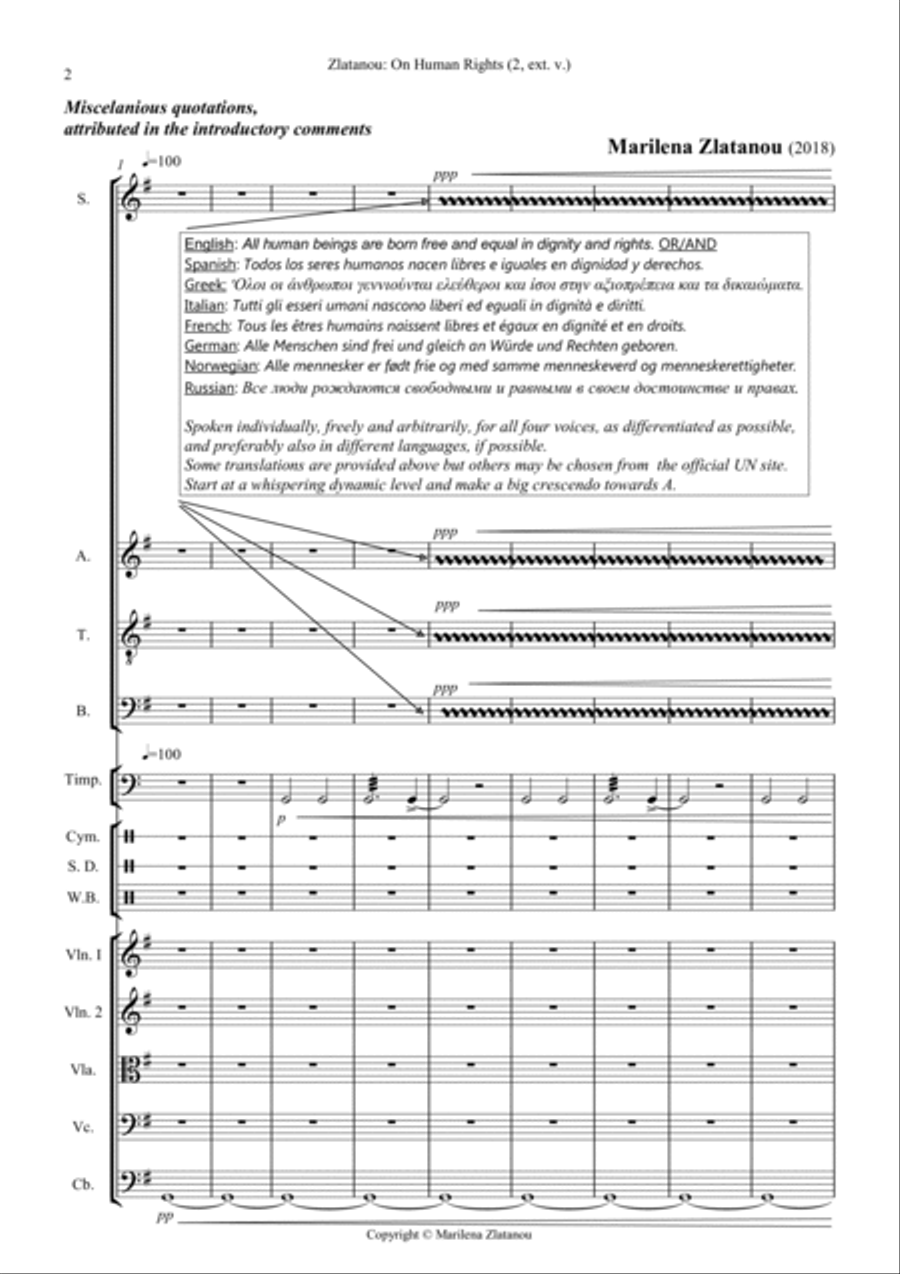 ON HUMAN RIGHTS (2) for SATB choir, strings and one percussionist 4-Part scores gallery preview page 2