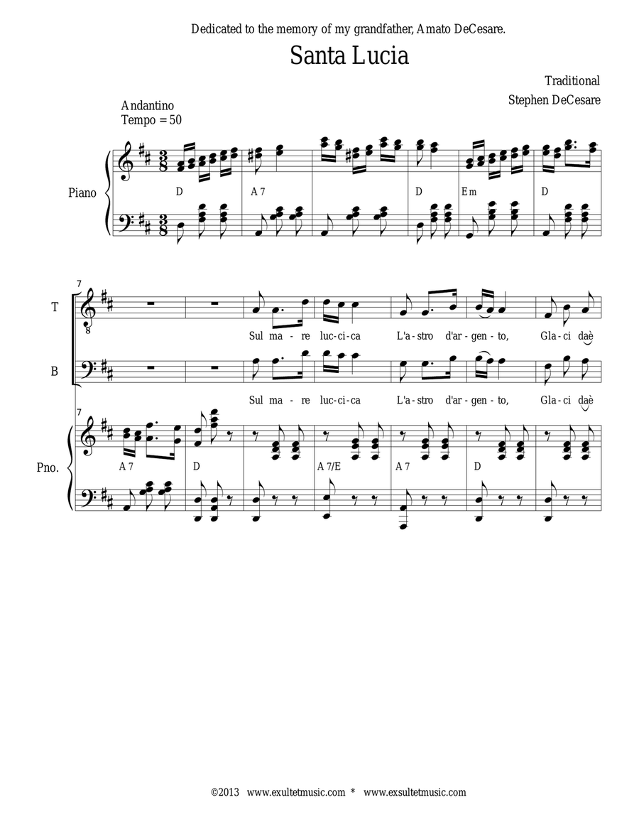 Santa Lucia (for SATB) Santa Lucia (for SATB) 4-Part scores gallery preview page 1