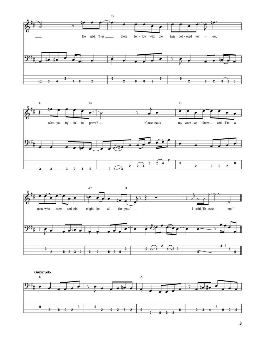 Gimme Three Steps Bass Guitar Tablature scores gallery preview page 3