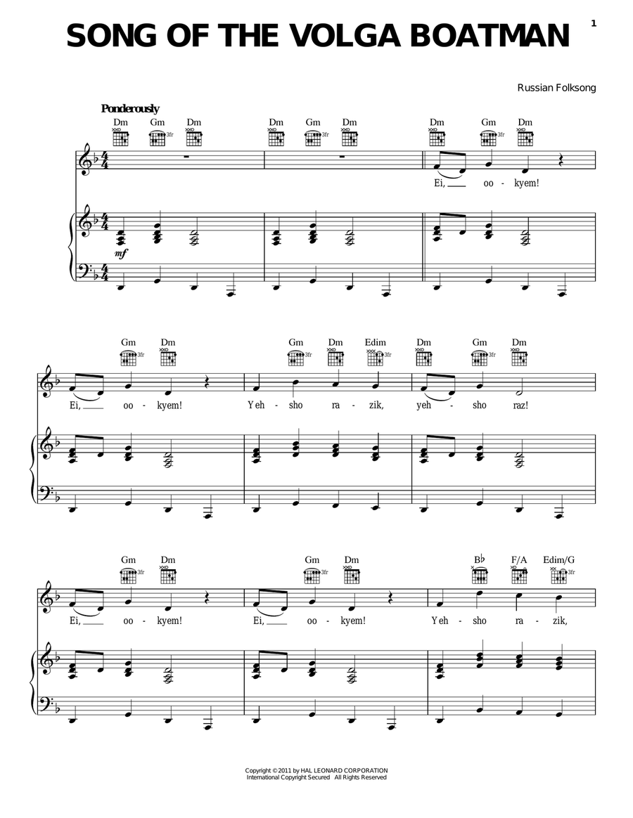 Song Of The Volga Boatman Piano, Vocal, Guitar scores gallery preview page 1
