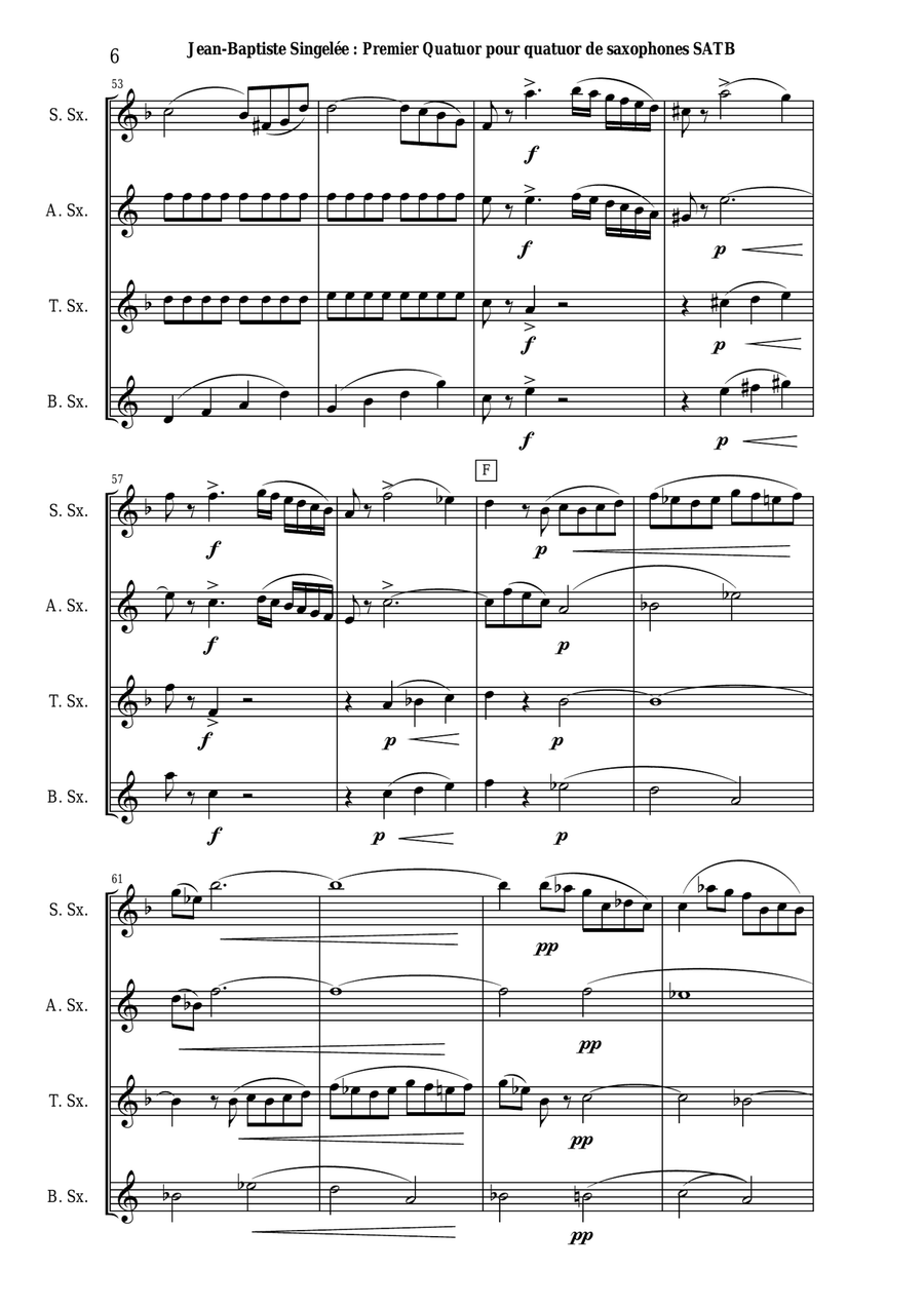 Jean-Baptiste Singelée: Premier Quatuor opus 53 pour quatuor de saxophones SATB ou ensemble de saxo Woodwind Quartet scores gallery preview page 6