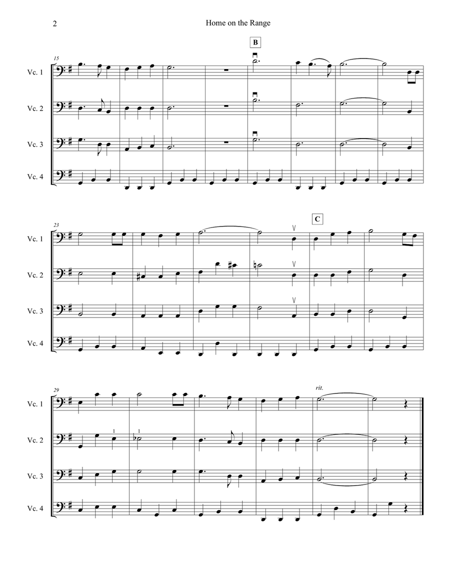 Home on the Range for Beginner Cello Quartet (four cellos) String Orchestra scores gallery preview page 2