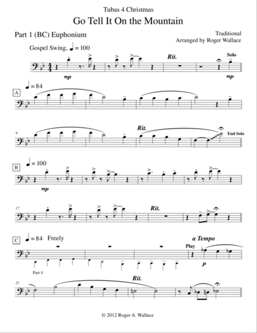Go Tell It On the Mountain (Tuba Quartet) Brass Quartet scores gallery preview page 3