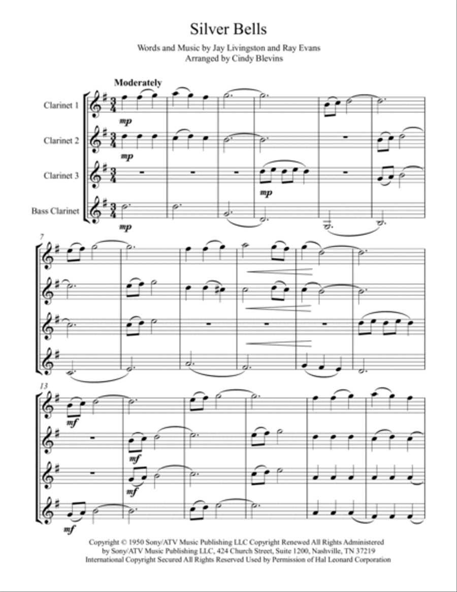 Silver Bells Clarinet Quartet scores gallery preview page 2