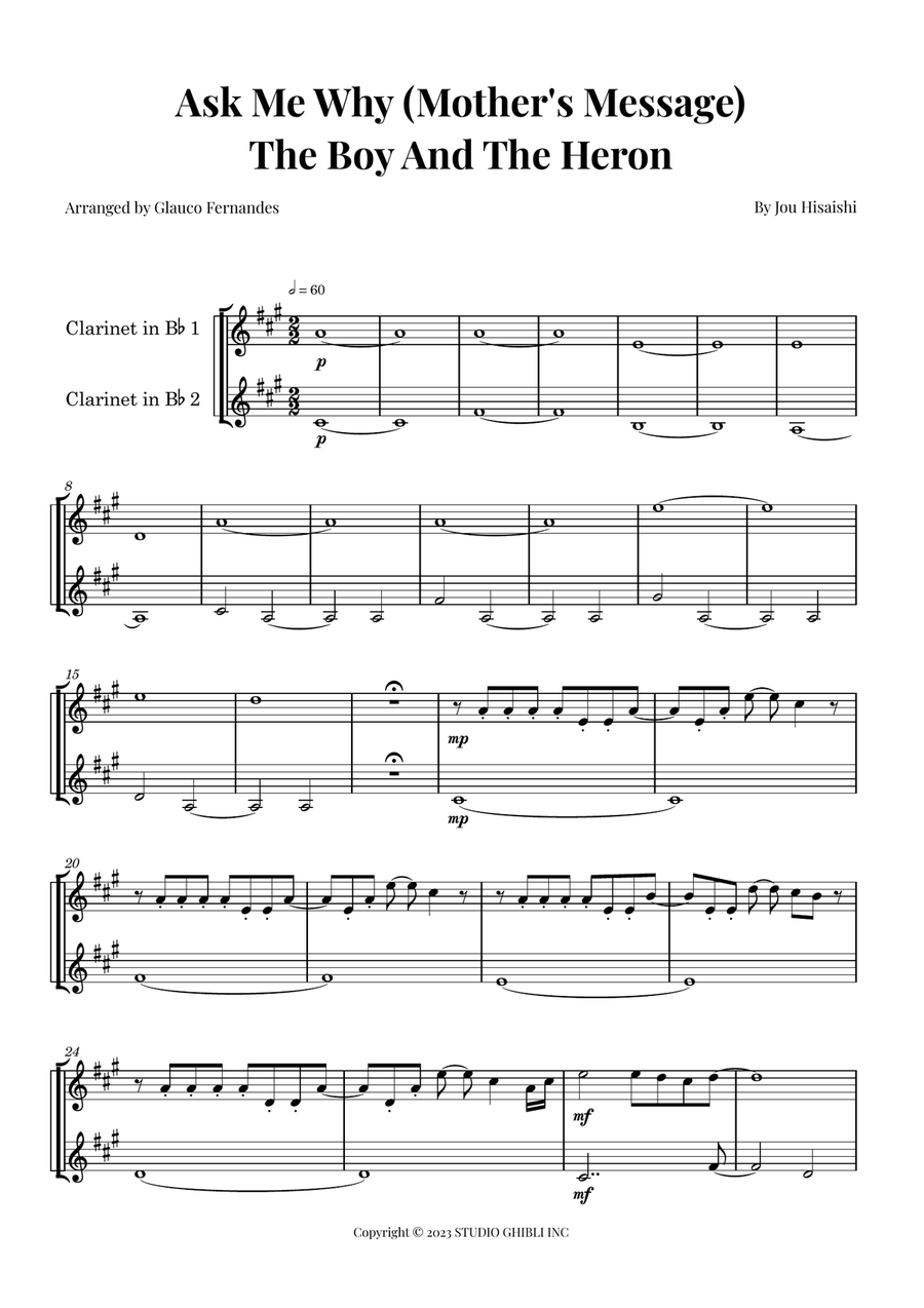 The Boy And The Heron Clarinet Duet scores gallery preview page 1