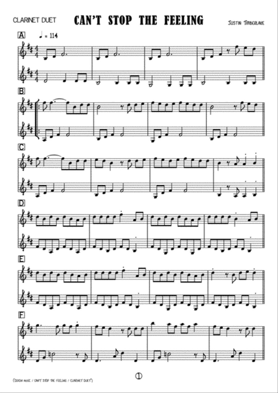 Can't Stop The Feeling from TROLLS Clarinet Duet scores gallery preview page 2